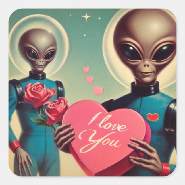 Pegatina Cuadrada Los alienígenas del espacio Valentine de San Valen (Anverso)