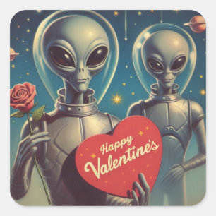 Pegatina Cuadrada Los alienígenas del espacio Valentine de San Valen