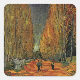 Pegatina Cuadrada Los Alyscamps (Cementerio) de Vincent van Gogh