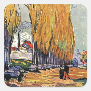 Pegatina Cuadrada Los Alyscamps de Van Gogh. Paisaje de otoño