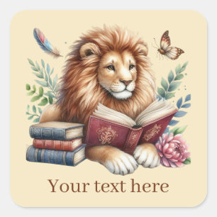 Pegatina Cuadrada Los amantes de los libros de leones pequeños añade