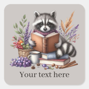 Pegatina Cuadrada Los amantes de los libros de mapaches más cortos a