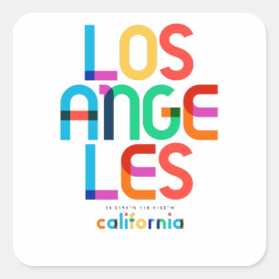 Pegatina Cuadrada Los Angeles California Mid Century, Pop Art,