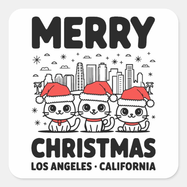 Pegatina Cuadrada Los Angeles City California Merry Christmas USA (Anverso)