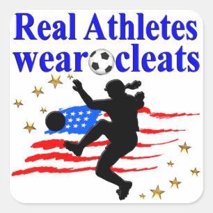 PEGATINA CUADRADA LOS ATLETAS REALES LLEVAN CLEATES DISEÑO DE FÚTBOL