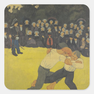 Pegatina Cuadrada Los bretones de lucha, c.1893