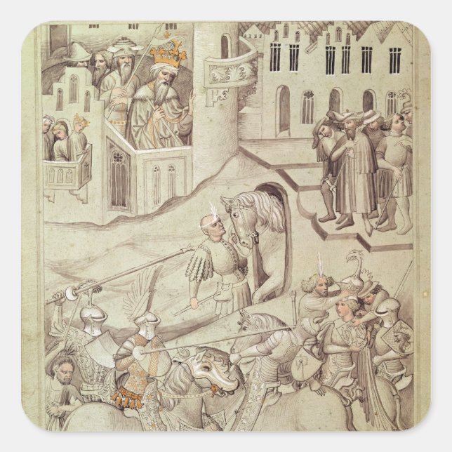 Pegatina Cuadrada Los caballeros juegan posiblemente en el Hipódromo (Anverso)