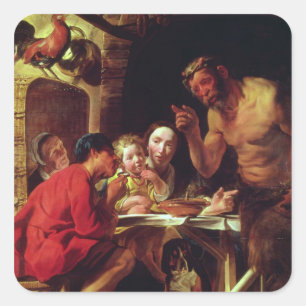 Pegatina Cuadrada Los campesinos y el sátiro