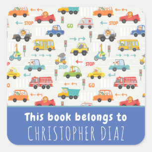 Pegatina Cuadrada Los Chicos Cute Transporte Este Libro Pertenece A