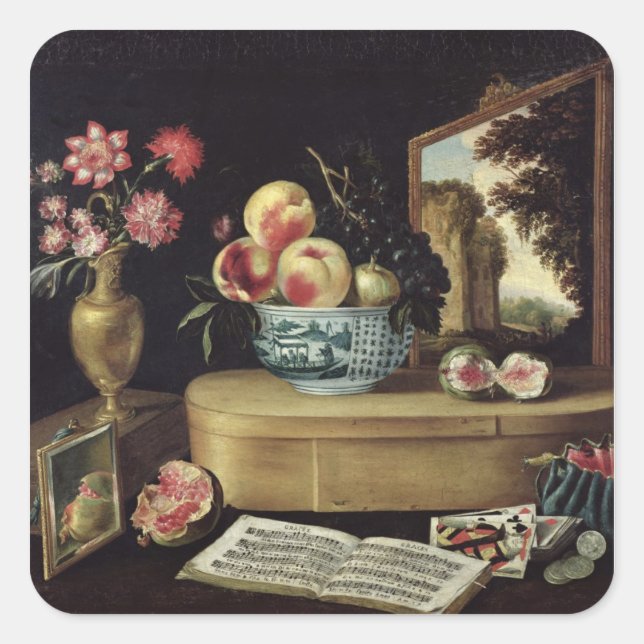 Pegatina Cuadrada Los cinco sentidos, 1638 (Anverso)