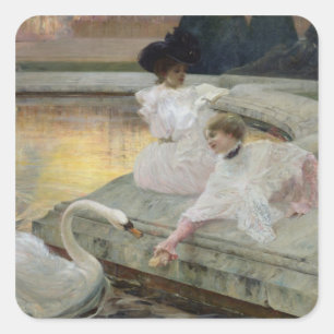 Pegatina Cuadrada Los cisnes, 1900