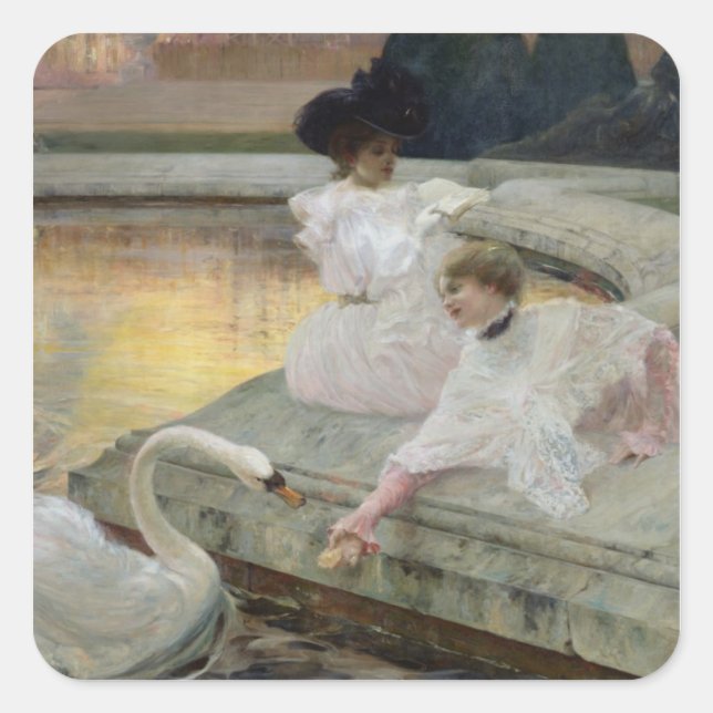 Pegatina Cuadrada Los cisnes, 1900 (Anverso)