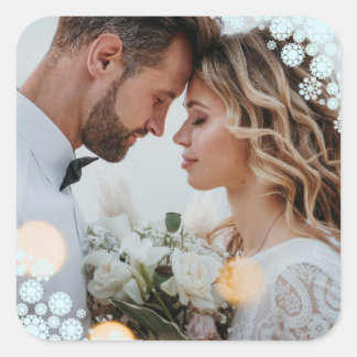 Pegatina Cuadrada Los copos de nieve aman a la Boda de fotos de los 