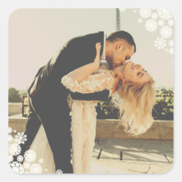 Pegatina Cuadrada Los copos de nieve aman a la Boda de fotos de los 