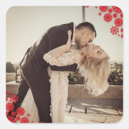 Pegatina Cuadrada Los copos de nieve aman a la Boda de fotos de los 
