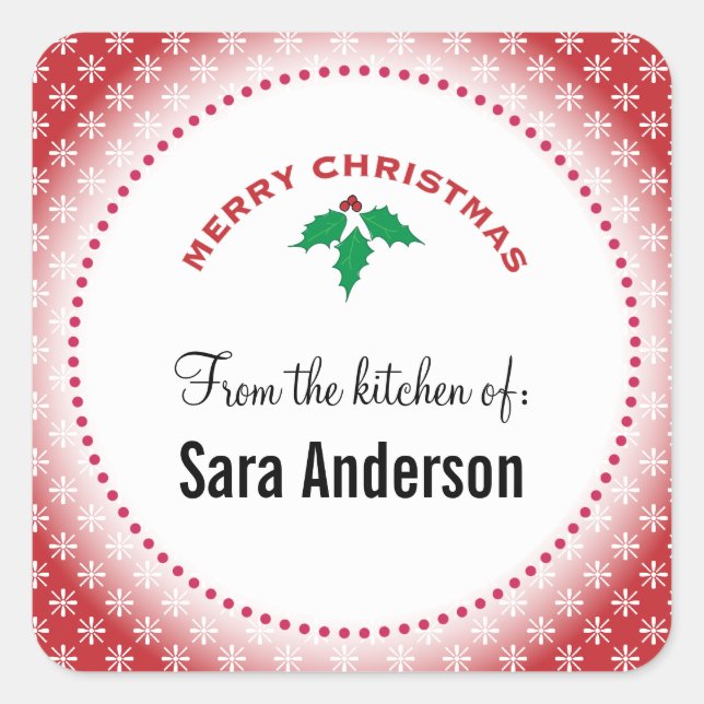 Pegatina Cuadrada Los copos de nieve en rojo, los Navidades balancea (Anverso)