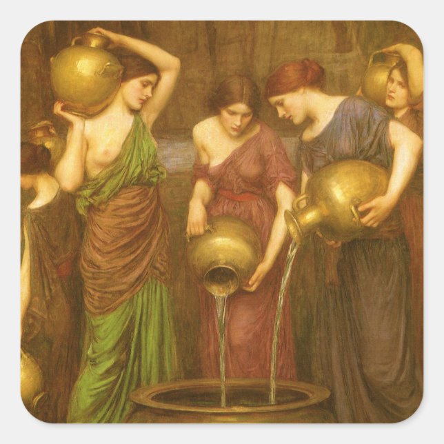 Pegatina Cuadrada Los Danaides de John William Waterhouse (Anverso)
