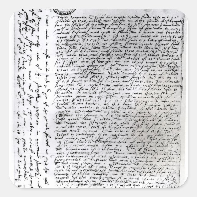 Pegatina Cuadrada Los despachos escritos de Sir Francis Drake (Anverso)