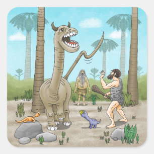 Pegatina Cuadrada Los dinosaurios se encuentran con la Edad de Piedr