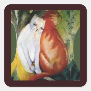 Pegatina Cuadrada Los dos gatos, Bella Artes de Franz Marc
