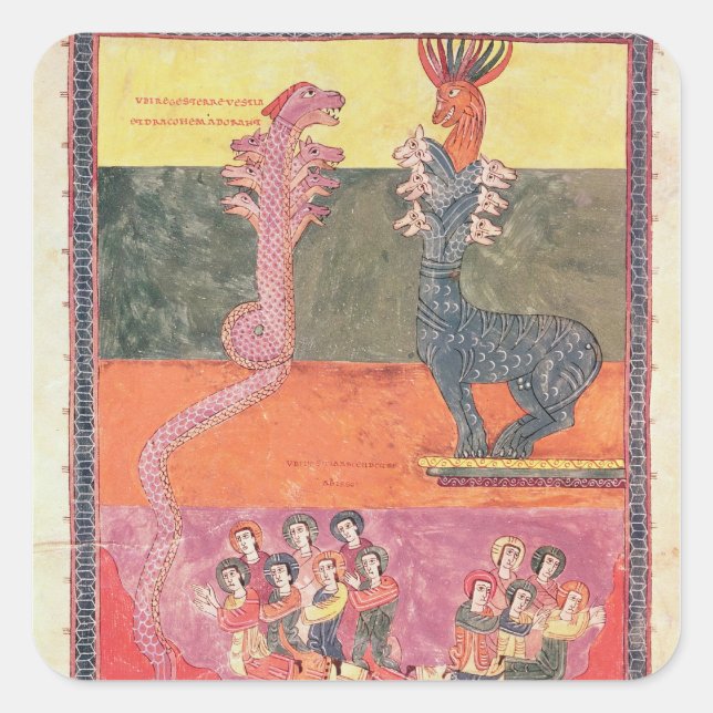Pegatina Cuadrada Los dragones, de la Beatus Girona (Anverso)