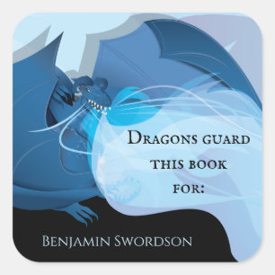 Pegatina Cuadrada Los dragones protegen este libro de la placa de in