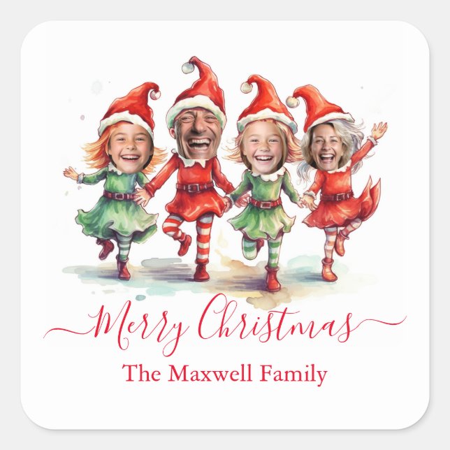 Pegatina Cuadrada Los elfos de los Navidades (Anverso)