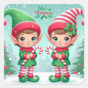 Pegatina Cuadrada Los elfos de los Navidades