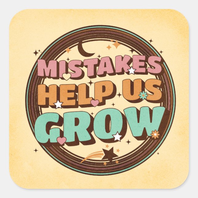 Pegatina Cuadrada Los Errores Retro Nos Ayudan A Crecer (Anverso)