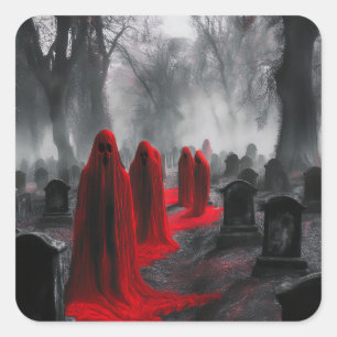Pegatina Cuadrada Los Fantasmas Rojos Se Han Reunido En El Cementeri