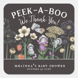 Pegatina Cuadrada Los favoritos de Baby Shower de Cute Peek-a-Boo Ha