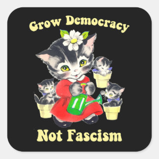 Pegatina Cuadrada Los gatitos retro-educar a la democracia no al fas