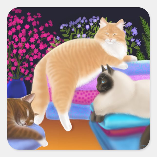 Pegatina Cuadrada Los gatos aman la lavandería limpia (Anverso)