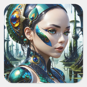 Pegatina Cuadrada Los gigantes ciberneticos biomecánicos son bei cib