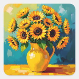 Pegatina Cuadrada Los girasoles amarillos en una vesícula amarilla