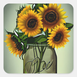 Pegatina Cuadrada Los girasoles en el arte digital de la barra de cr