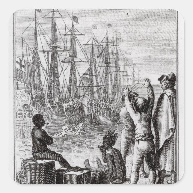 Pegatina Cuadrada Los habitantes de Boston lanzan (Anverso)