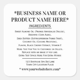 Pegatina Cuadrada Los ingredientes etiquetan cuadrado blanco negro