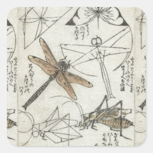 Pegatina Cuadrada Los insectos de Katsushika Hokusai