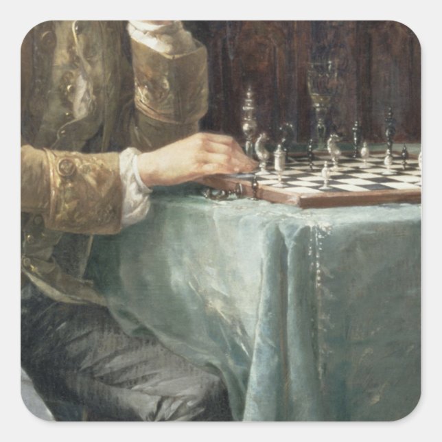 Pegatina Cuadrada Los Jugadores De Ajedrez, 1887 (Anverso)