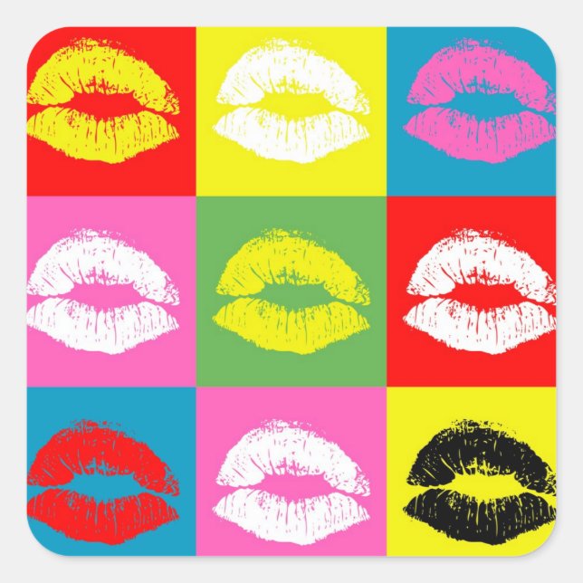 Pegatina Cuadrada Los labios coloridos (Anverso)