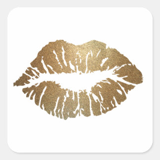 Pegatina Cuadrada Los labios de purpurina dorado, el estilo de lujo