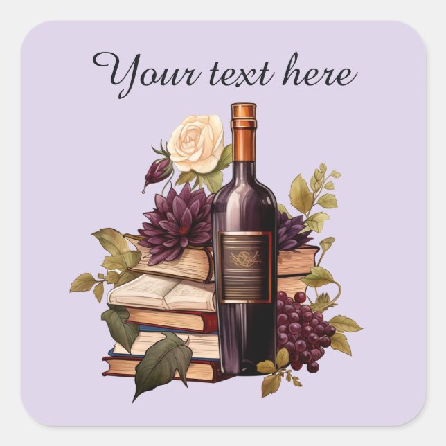 Pegatina Cuadrada Los libros de vino agregan texto (Anverso)
