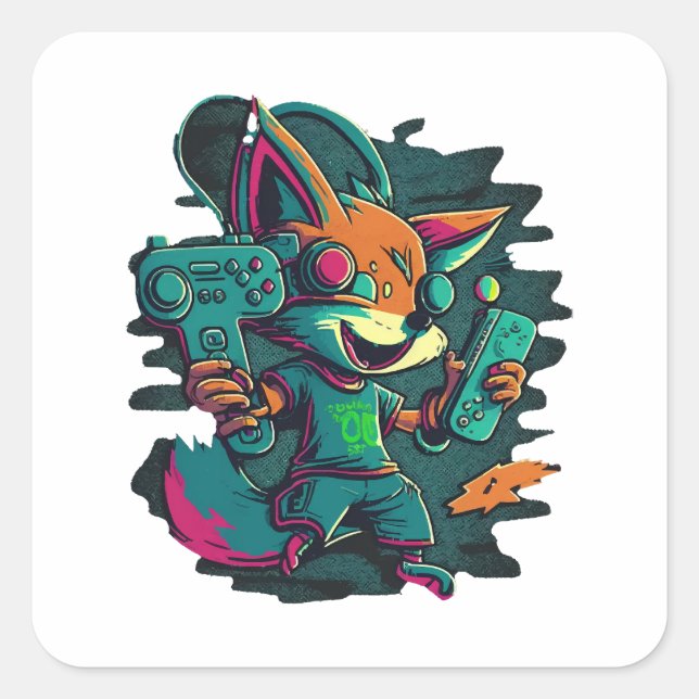 Pegatina Cuadrada Los lobos juegan juegos (Anverso)