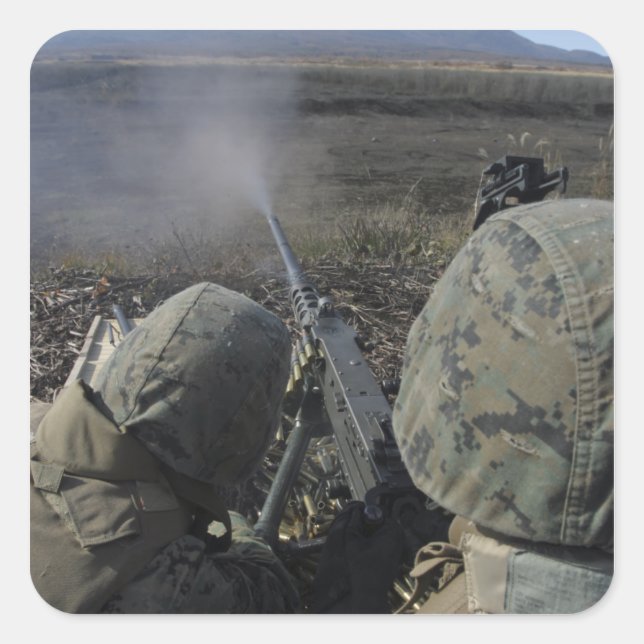Pegatina Cuadrada Los marines disparan una ametralladora de calibre  (Anverso)
