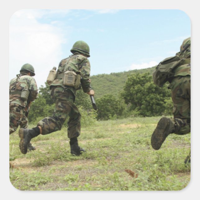 Pegatina Cuadrada Los Marines Reales Tailandeses se apresuran a aseg (Anverso)