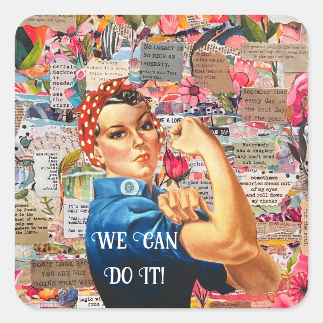 Pegatina Cuadrada Los medios mixtos Inspiradores Rosie the Riveter (Anverso)