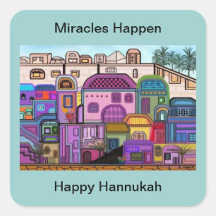 Pegatina Cuadrada Los milagros ocurren en los Pegatinas de Hannukah