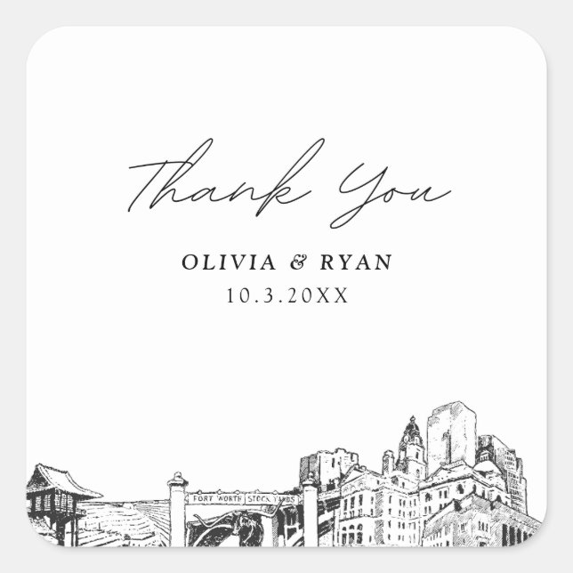 Pegatina Cuadrada Los monumentos Bodas de Fort Worth te agradecen (Anverso)