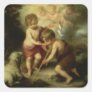 Pegatina Cuadrada Los muchachos con Shell, c.1670